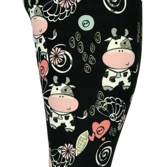 YOGA Workout Leggings High Waisted Sweet Cow Print ONE SIZE FITS Waist 24-30 NWT - Picture 3 of 6